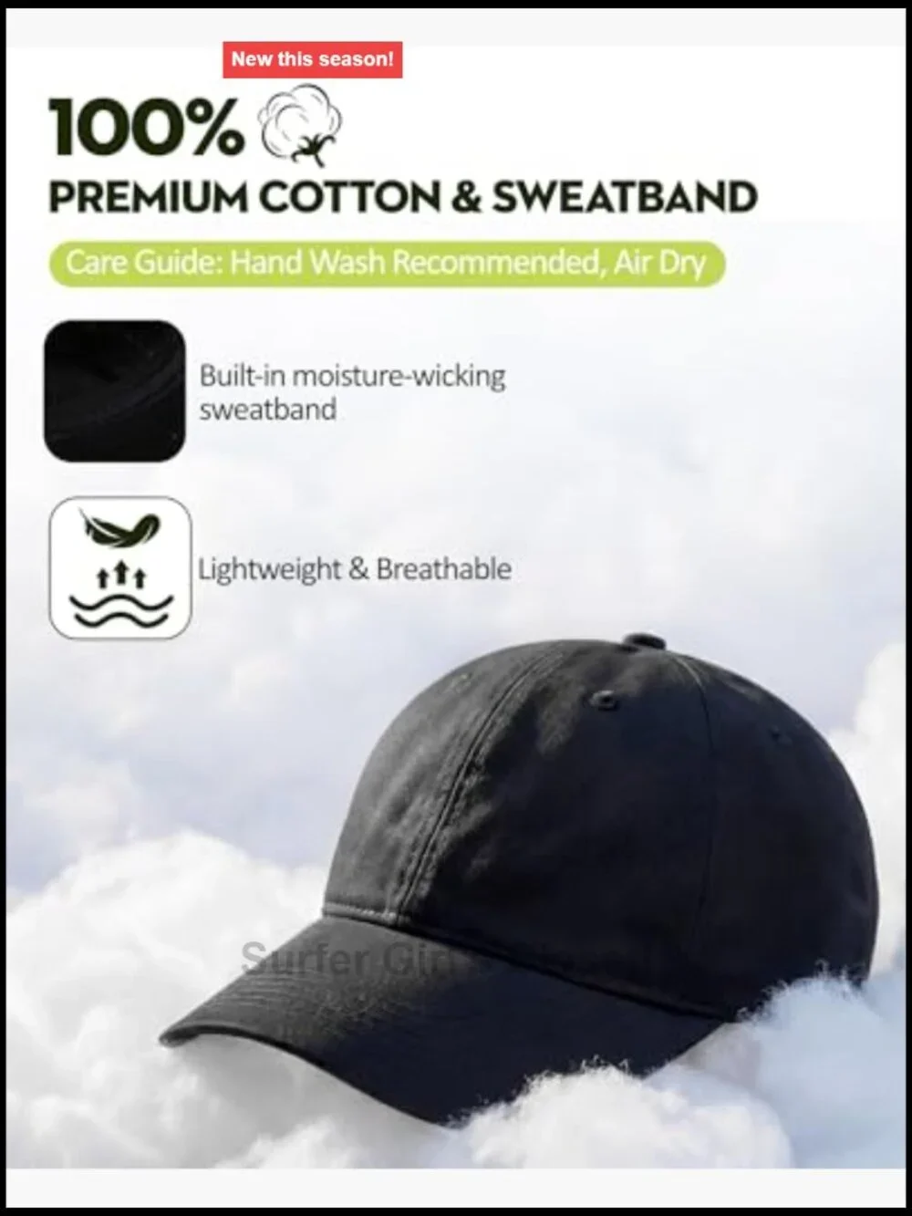 Unisex Adjustable Cotton Baseball Cap, Lightweight Dad Hat for Workout &